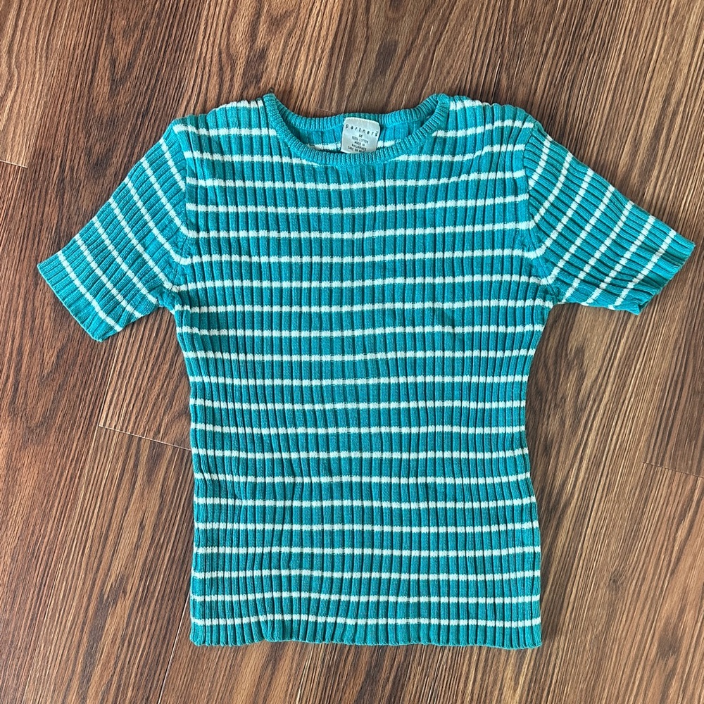 Vintage teal and white stripped knit shirt vintage